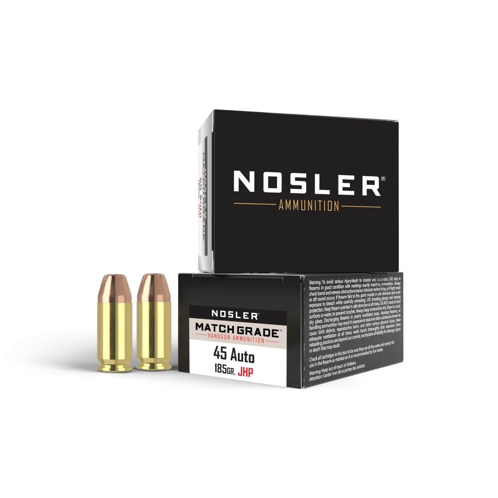 NOSLER Match Grade Handgun Ammo .45 Acp 185 Gr Jhp 20/box