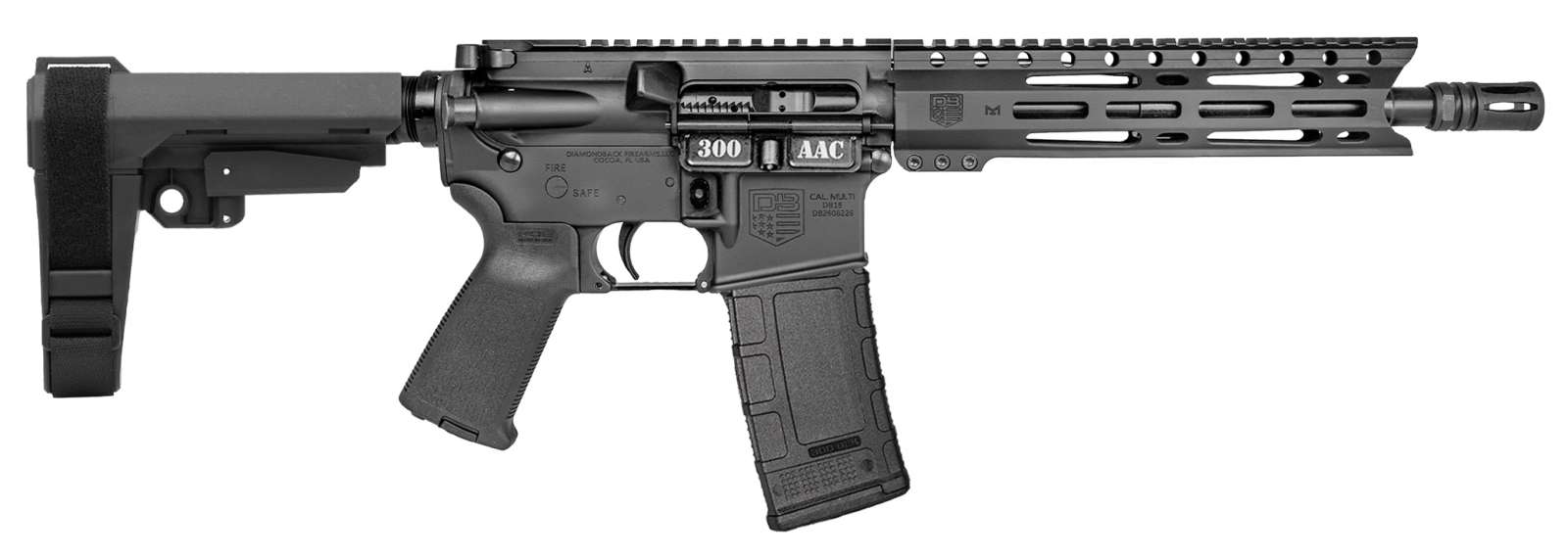 DIAMONDBACK Db15 300 Blackout 10" Pistol W/ 9" Pc M-lok Rail, Black, Sba3 Brace 30rd