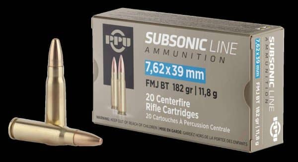 PPU SUBSONIC RIFLE AMO 7.62X39 182GR FMJ 20RD (50 BOX CASE)