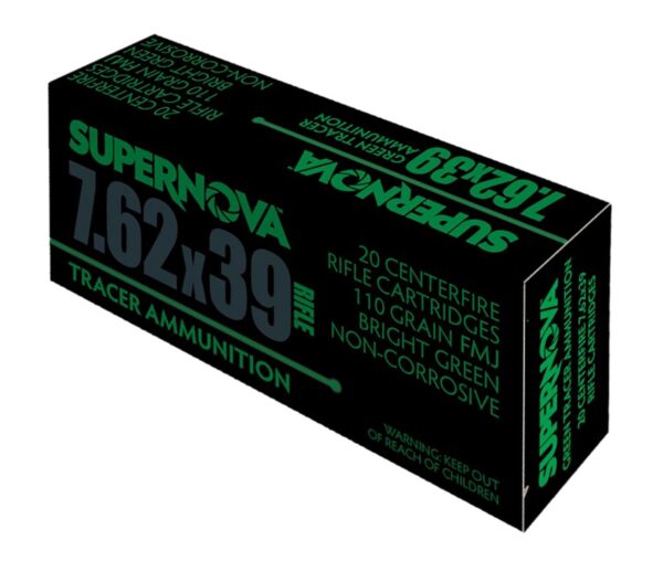 SUPERNOVA  AMMUNITION AMO 7.62X39MM 110GR FMJ GREEN TRACER 20RD ( 10 BOXES PER CASE )