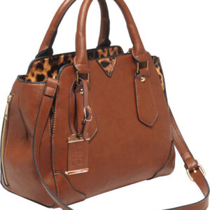 BULLDOG CONCEALED CARRY PURSE - SATCHEL CHESTNUT W/ LEOPARD TM